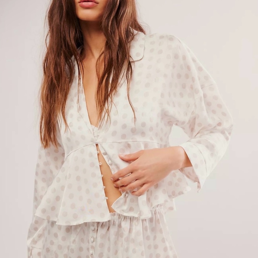 Intimately Free People Polka Dot Butterfly Button-Up PJ set XL‎